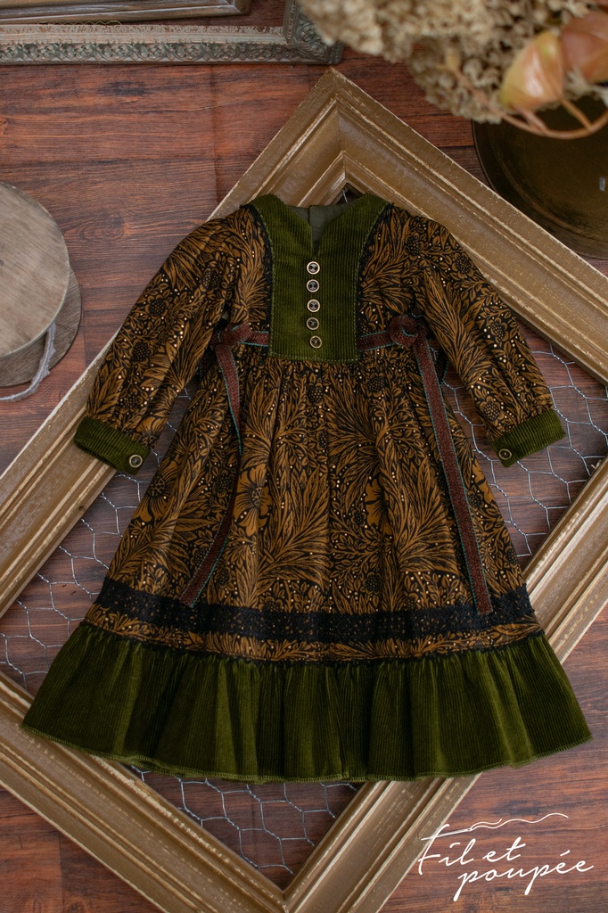 1/4ドール 🧵British Vintage textile dress🪡ブラウン×オリーブ