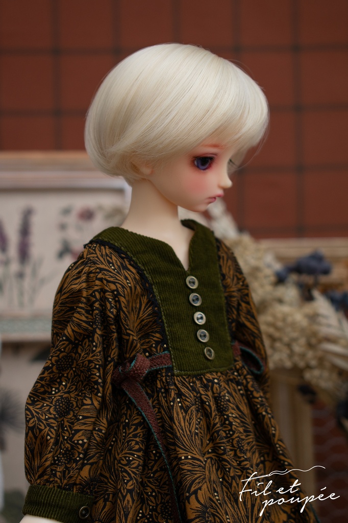 1/4ドール 🧵British Vintage textile dress🪡ブラウン×オリーブ