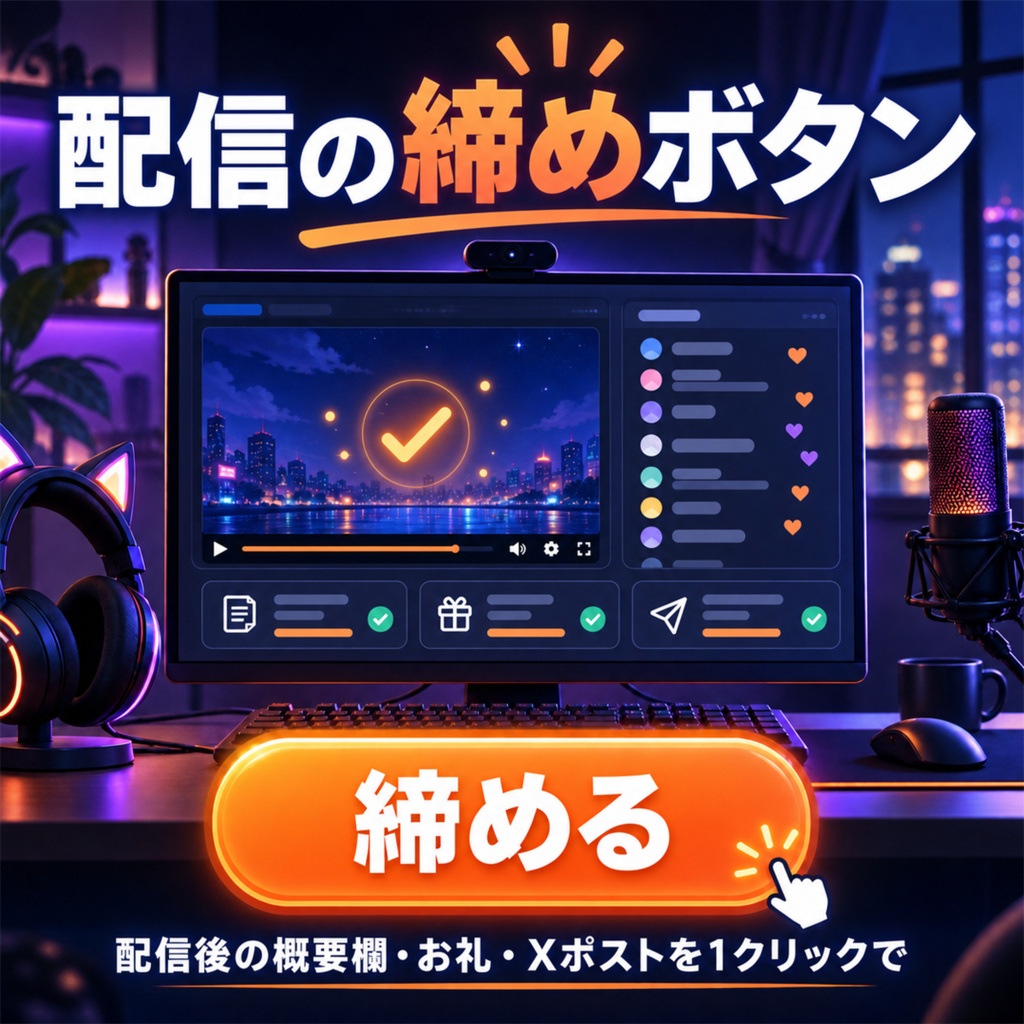 配信の締めボタン for わんコメ — 配信後の概要欄・お礼・告知テキストを1クリックで