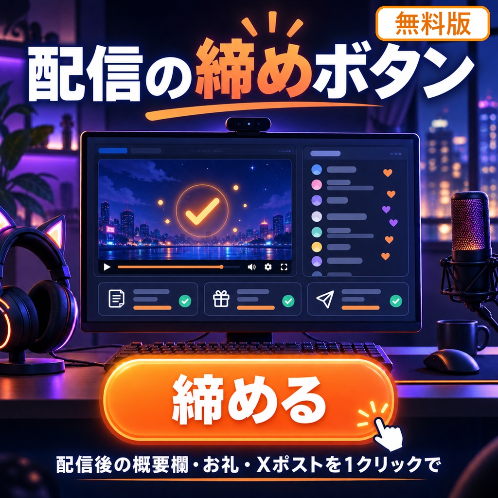 配信の締めボタン for わんコメ【無料版】— 配信中のタイムスタンプとセトリを概要欄テキストに