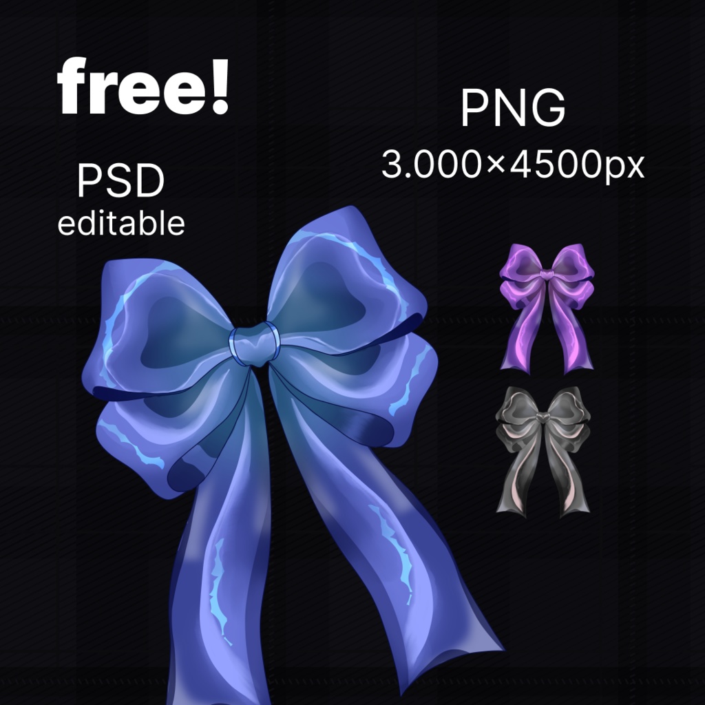 VTuber向け リボンPNG素材（3色＋PSD）