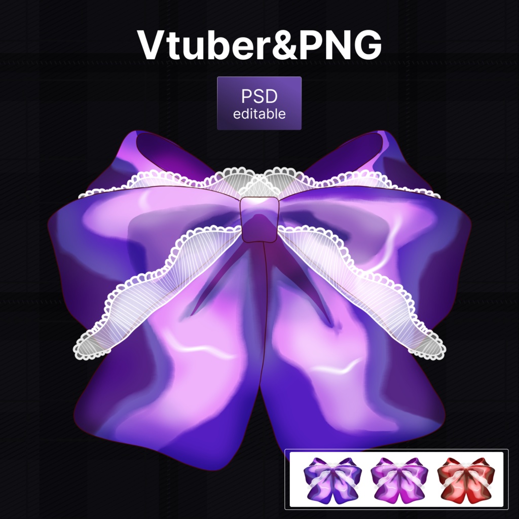 VTuber Lace Bow PNG Pack (3 Colors + Editable PSD)