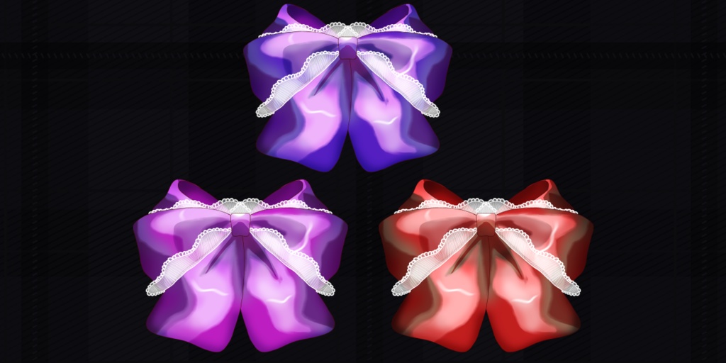 VTuber Lace Bow PNG Pack (3 Colors + Editable PSD)