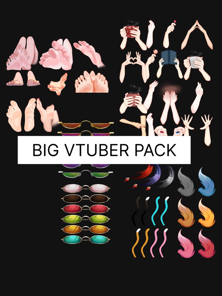 Big VTuber Asset Pack – Hands, Feet, Hair & Accessories PNG Set