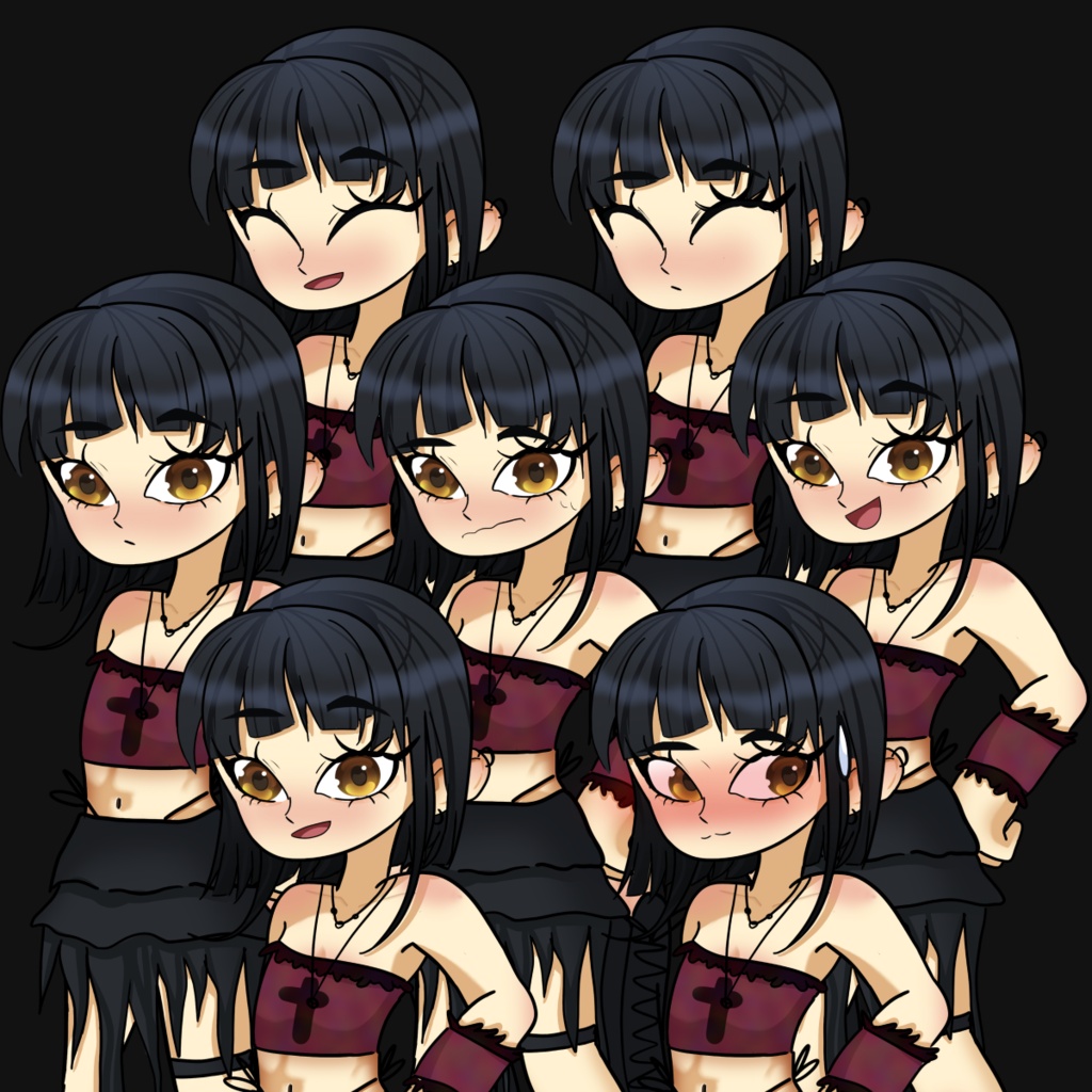 Cute Goth Girl PNGTuber – 7 Expressions
