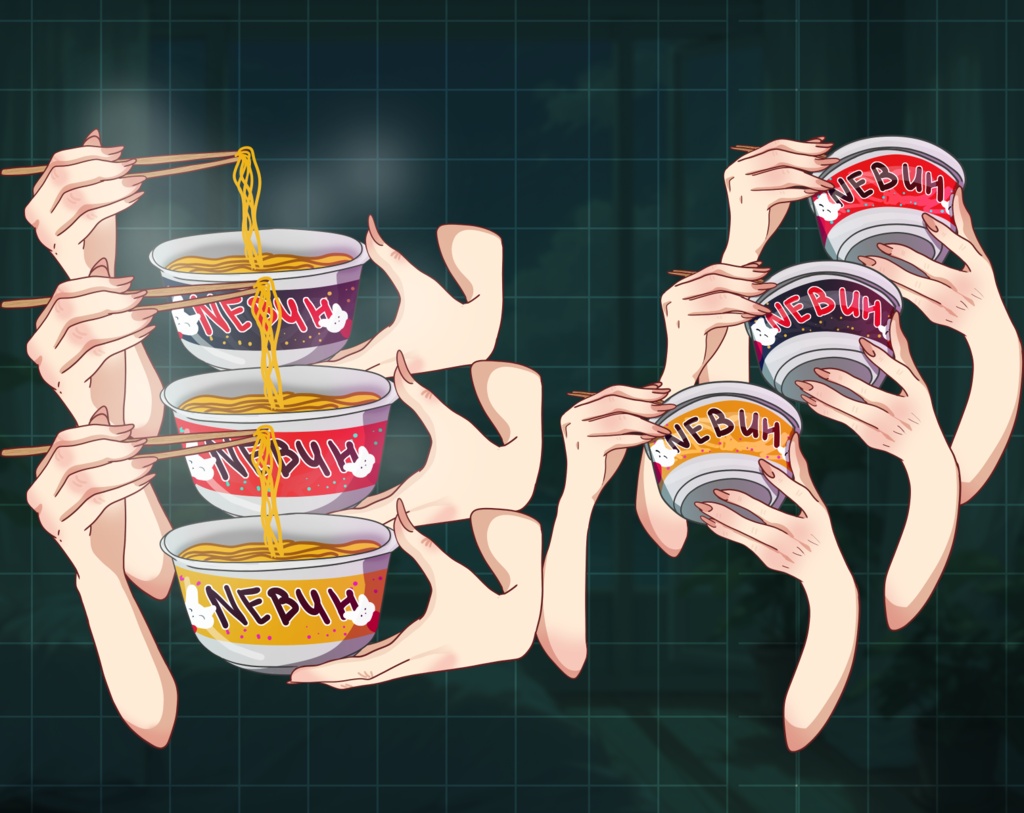 【VTuber素材】ラーメンを食べる手ポーズセット【6PNG+2PSD・色変更可・商用利用可】