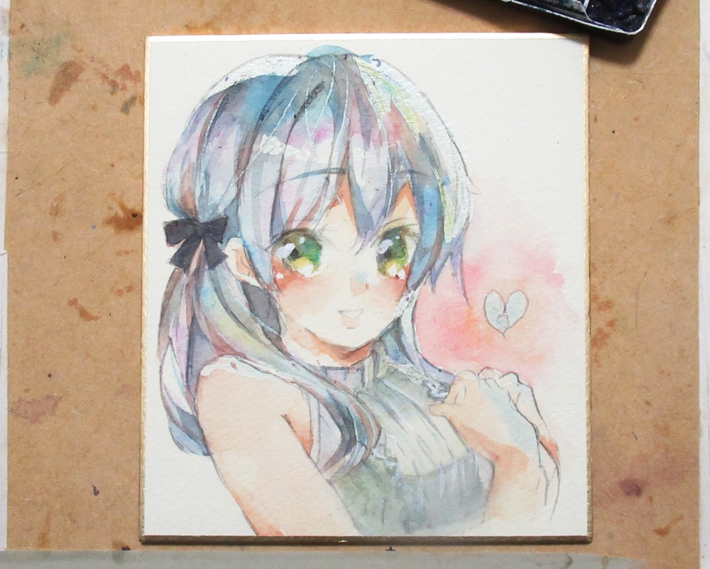 【透明水彩原画1/4色紙】Heart【メイキング画像あり】