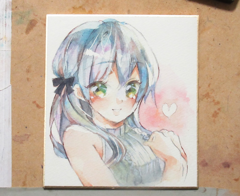 【透明水彩原画1/4色紙】Heart【メイキング画像あり】