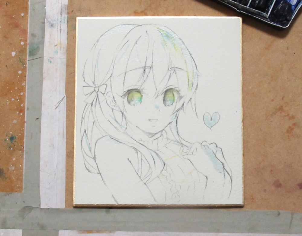 【透明水彩原画1/4色紙】Heart【メイキング画像あり】