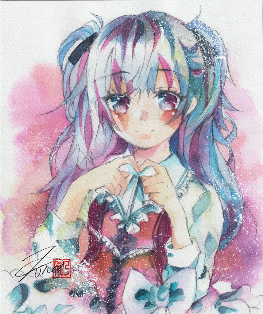 【透明水彩原画】Heart Sign【約SMサイズ】