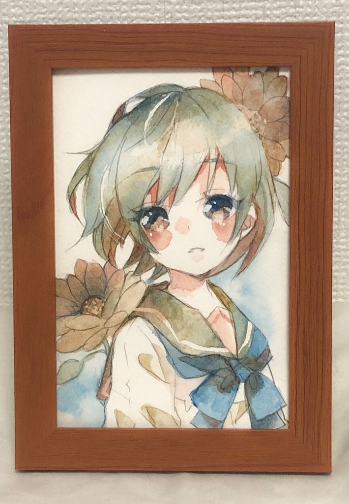 【透明水彩原画】花とセーラー服-24【3色縛り】