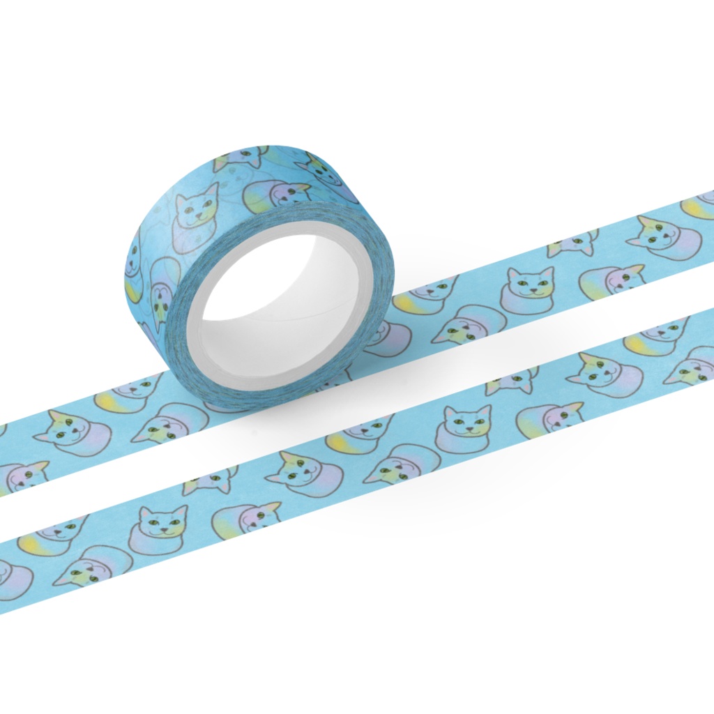 猫足 ロシアンスマイル 水色 マスキングテープ 15mm×5m ロシアンブルー