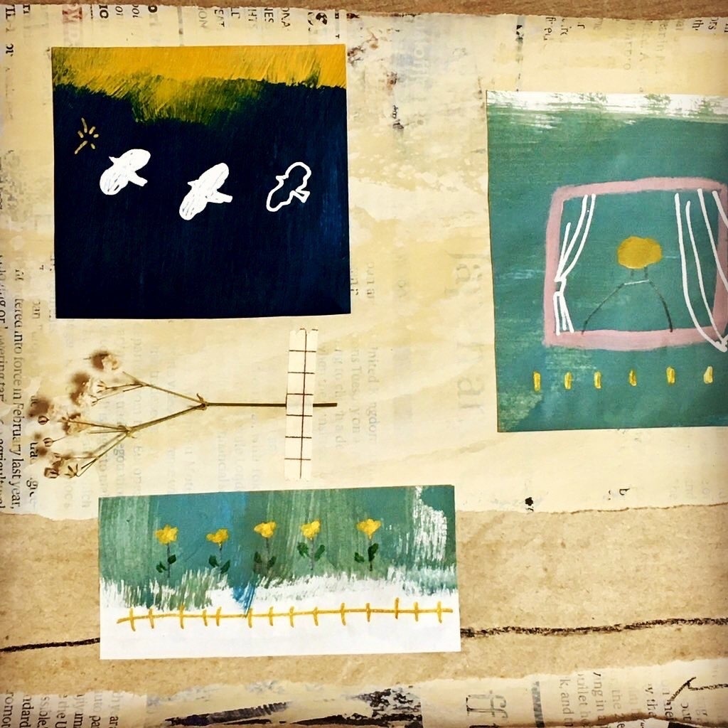 「よあけ近く」ドローイングコラージュ作品