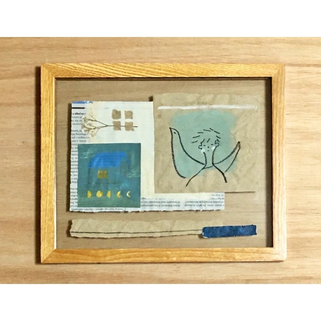 「夢のなかでは鳥でいる」ドローイングコラージュ作品