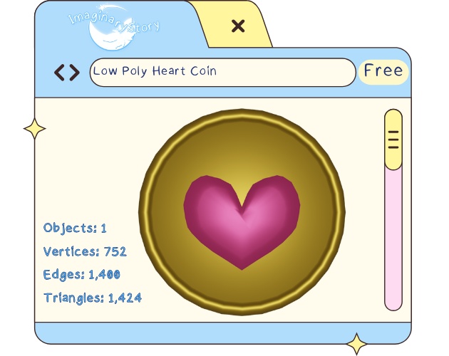 🌙☁️Heart Coin - Low Poly 3D Coin☁️🌙