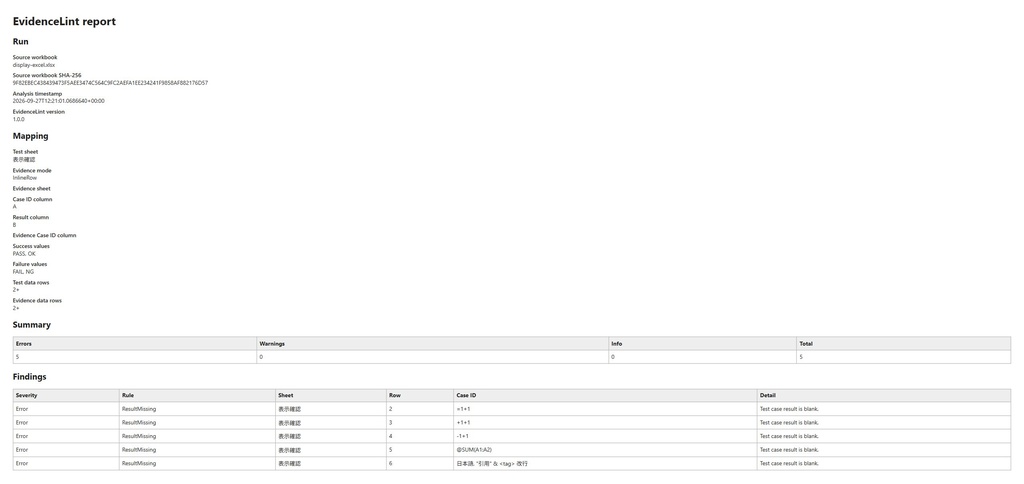 EvidenceLint — Excelテスト証跡チェックツール