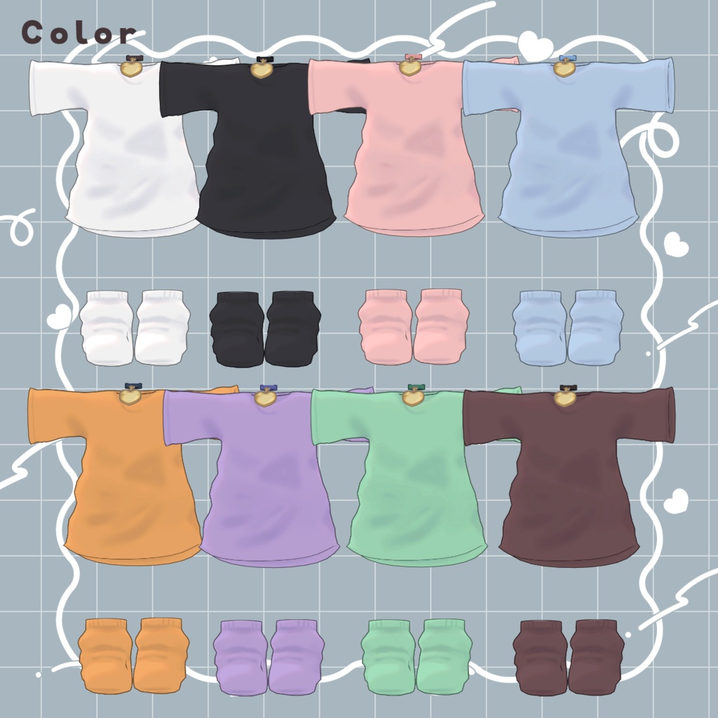 SALE!【4アバター対応】ゆるゆるロングTシャツ【まめふれんず】