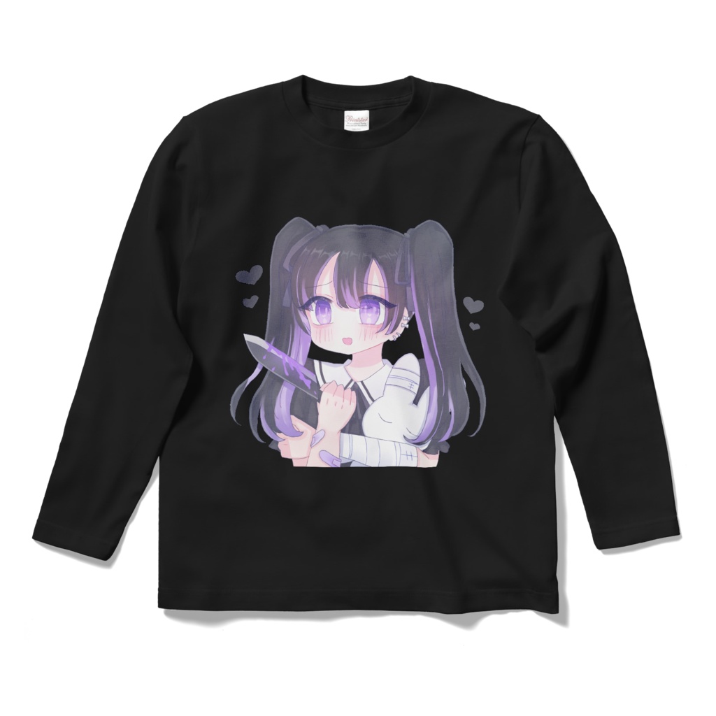 こっちを見て。紫インナーロングスリーブTシャツ-黒