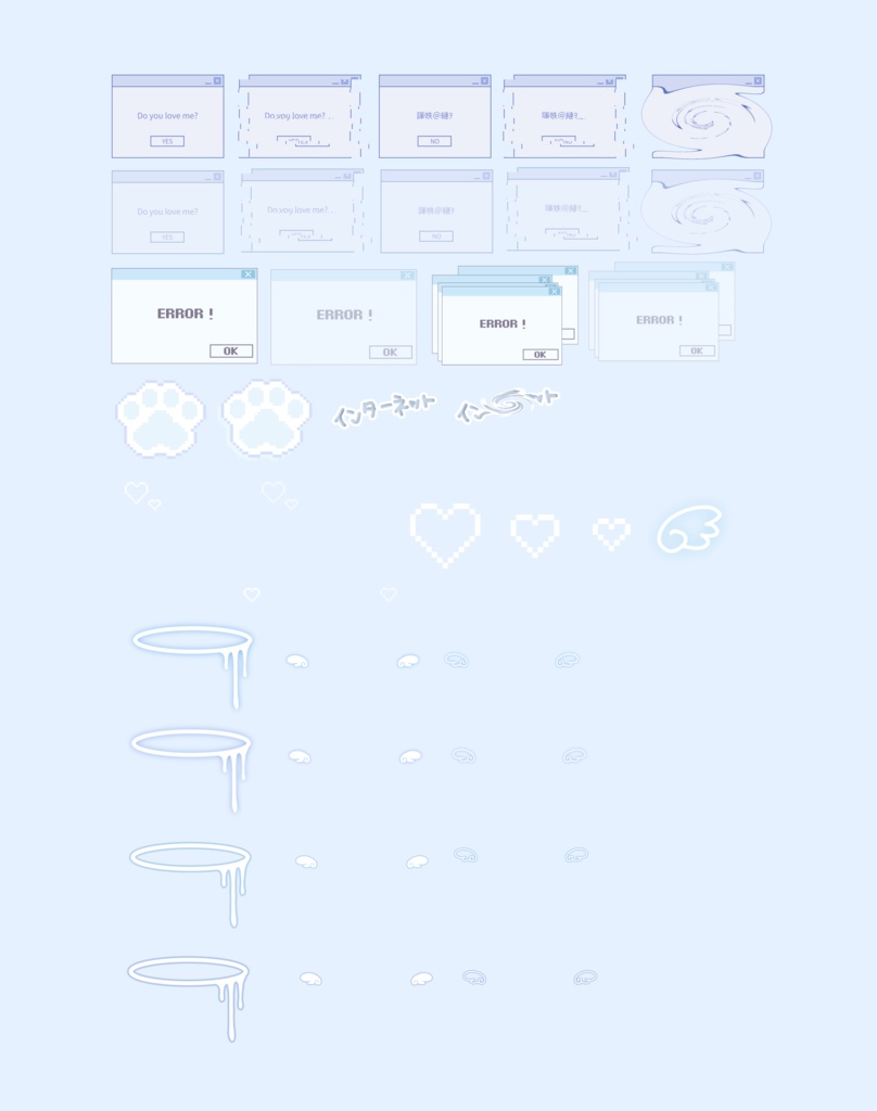 【57種】配信者・VTuber向け天使界隈系フリー素材(透過スタンプ・透過パターン・背景)セット【無料配布 フリー素材 イラスト素材 VTuber素材】