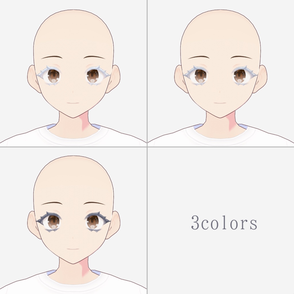 【白 灰色 黒】ペールアイラインテクスチャ まつげ・まぶた・白目セット【VRoid】