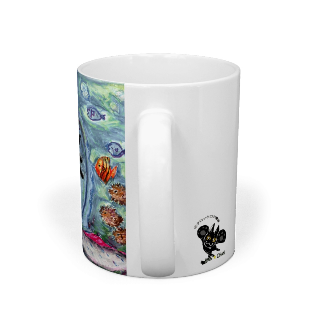 泳ぐ猫と魚たちマグカップ