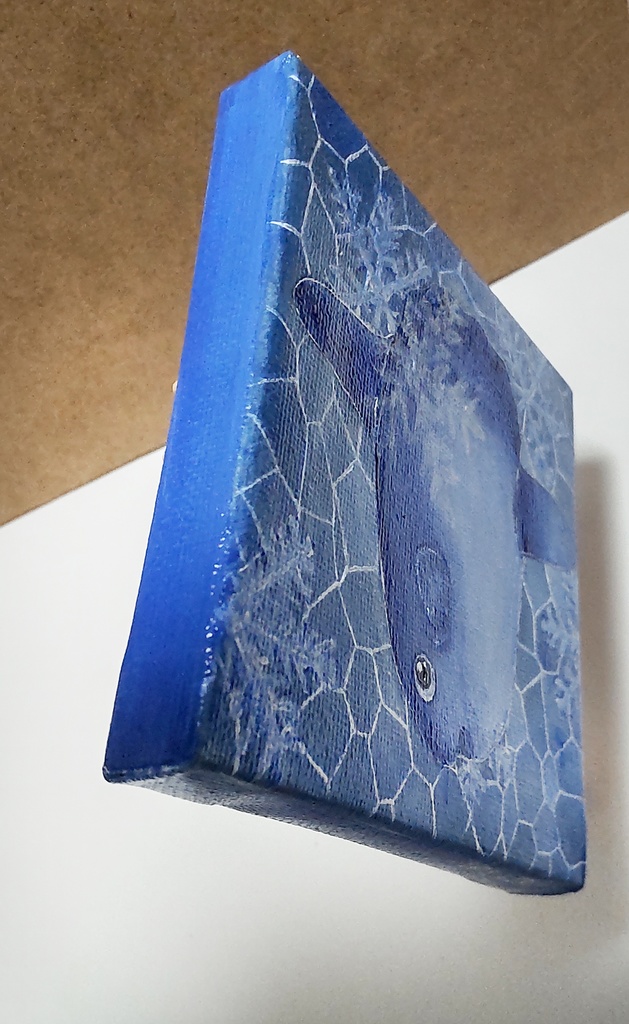 アクリル絵の具原画 冬マンボウ(ミニキャンバス 10×10cm)イーゼル付き