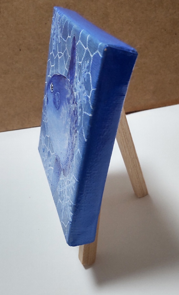 アクリル絵の具原画 冬マンボウ(ミニキャンバス 10×10cm)イーゼル付き