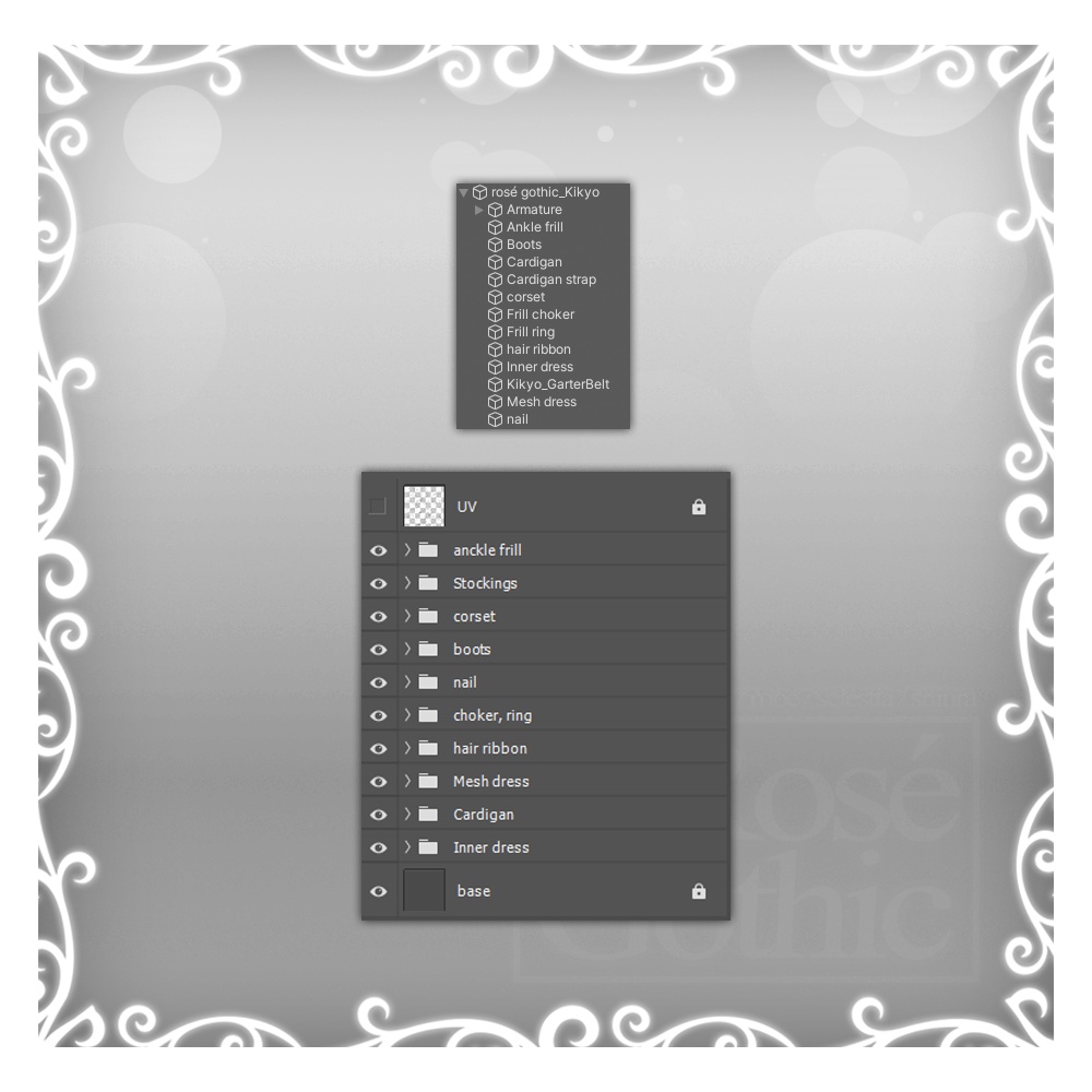 【3D衣装モデル】 Rosé gothic (for Moe, Shinra, Kikyo, Selestia)