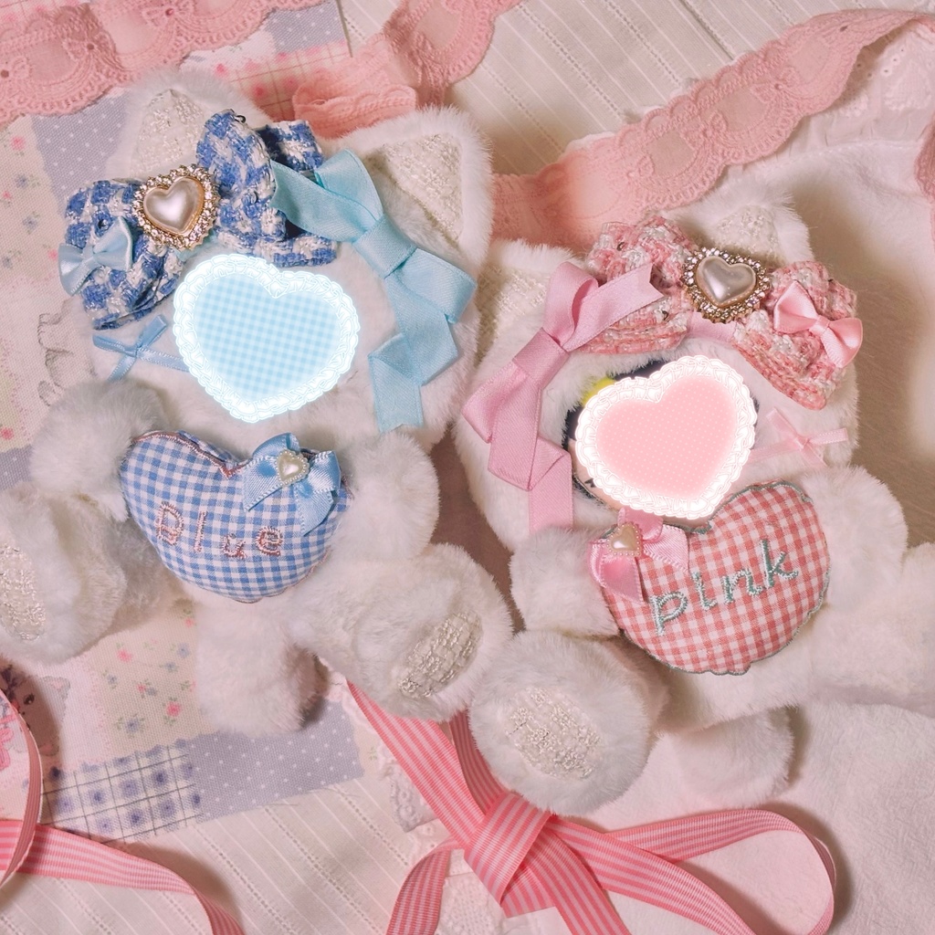 ♡おすわりぬい服♡10cm/ぱぺっとサイズ ハート抱っこ ピンク ブルー