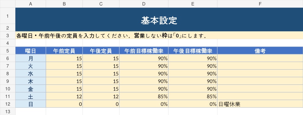 デイサービス 曜日別定員・空き枠管理Excel|月〜日・午前午後対応|通所介護向け