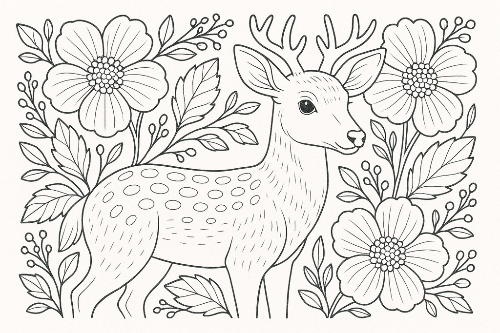 大人の塗り絵セット|動物と花の線画イラスト10枚