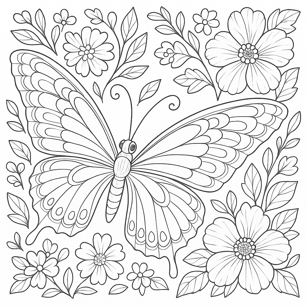 大人の塗り絵セット|動物と花の線画イラスト10枚