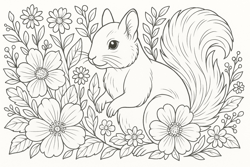 大人の塗り絵セット|動物と花の線画イラスト10枚