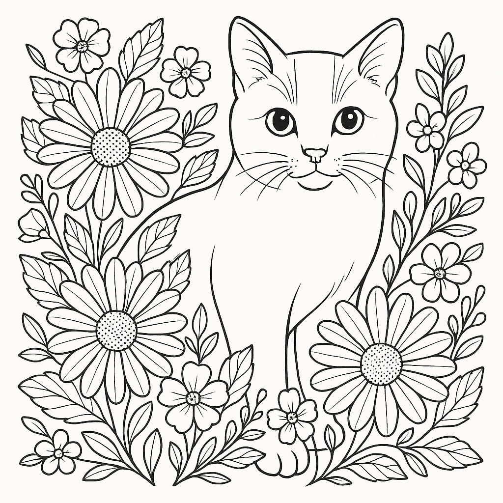 大人の塗り絵セット|動物と花の線画イラスト10枚