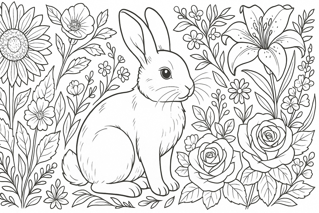 大人の塗り絵セット|動物と花の線画イラスト10枚