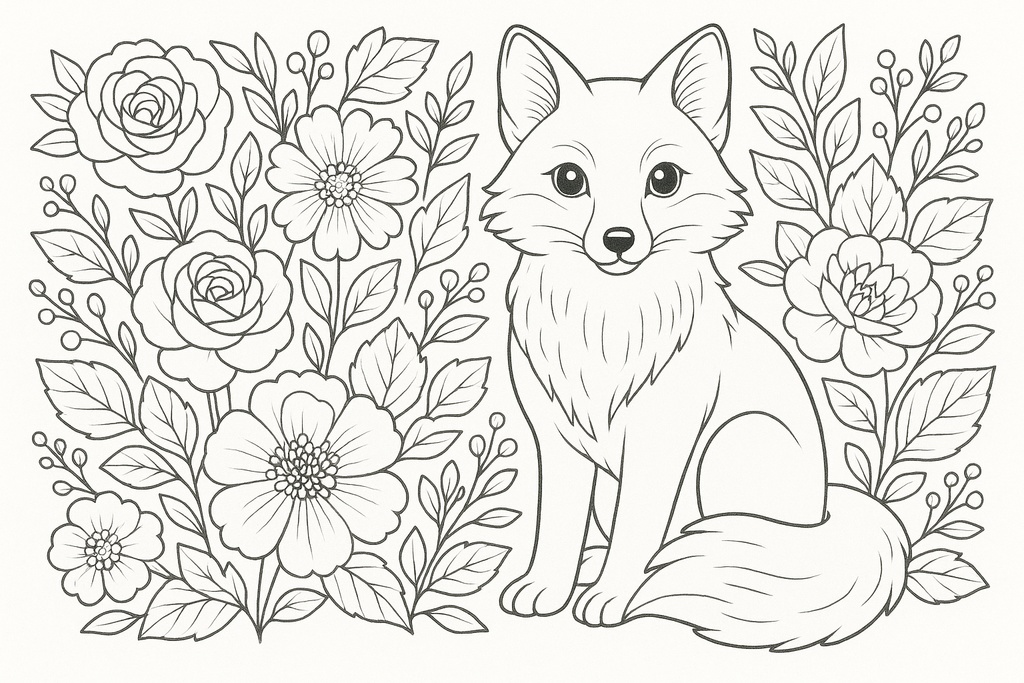 大人の塗り絵セット|動物と花の線画イラスト10枚