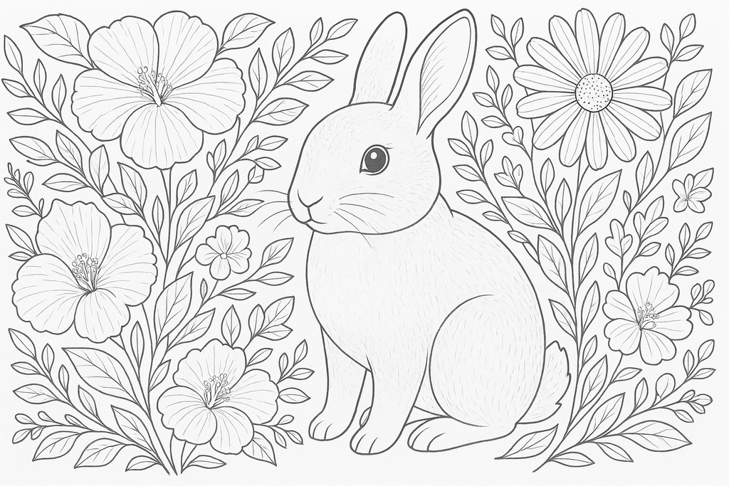 大人の塗り絵セット|動物と花の線画イラスト10枚