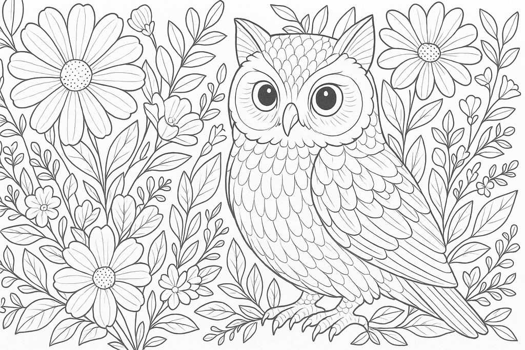 大人の塗り絵セット|動物と花の線画イラスト10枚