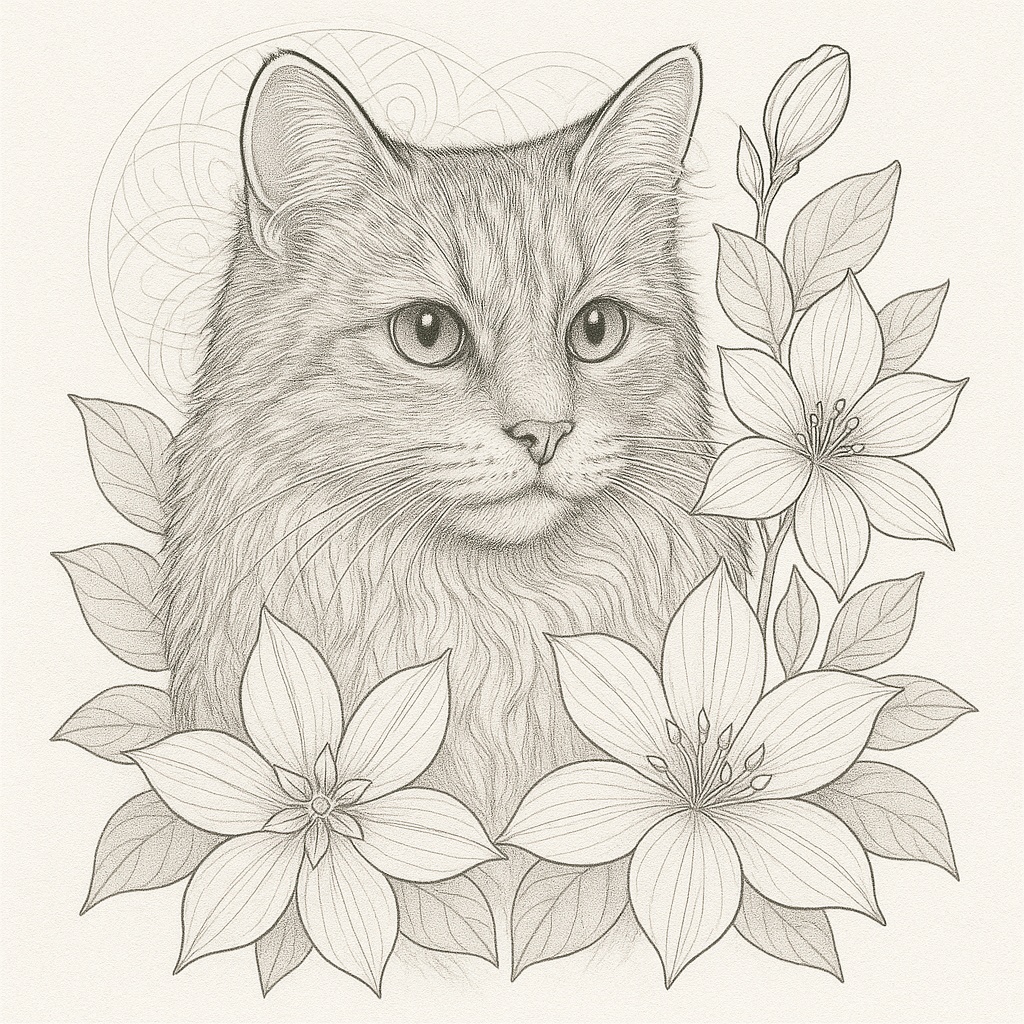 大人の塗り絵セット|花と動物の癒しの線画イラスト10枚