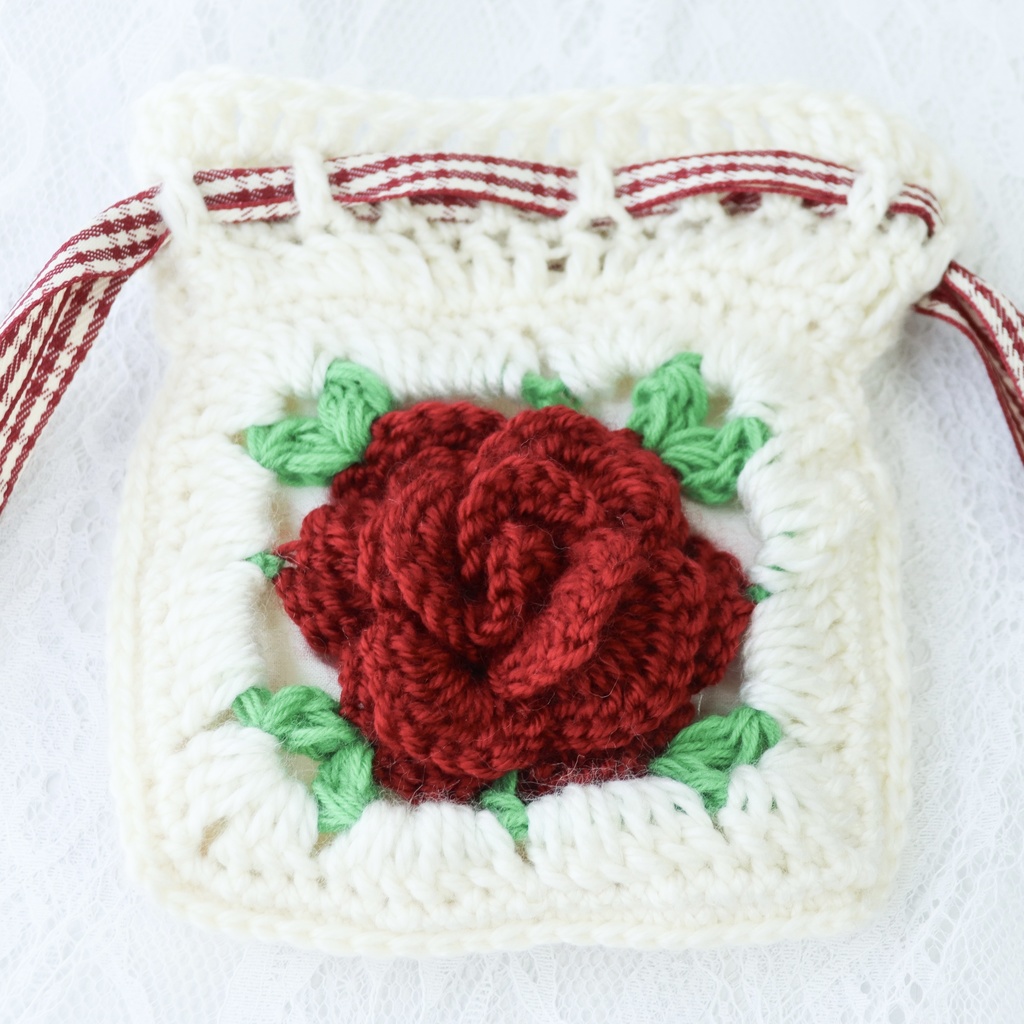 バラモチーフグラニースクエア巾着