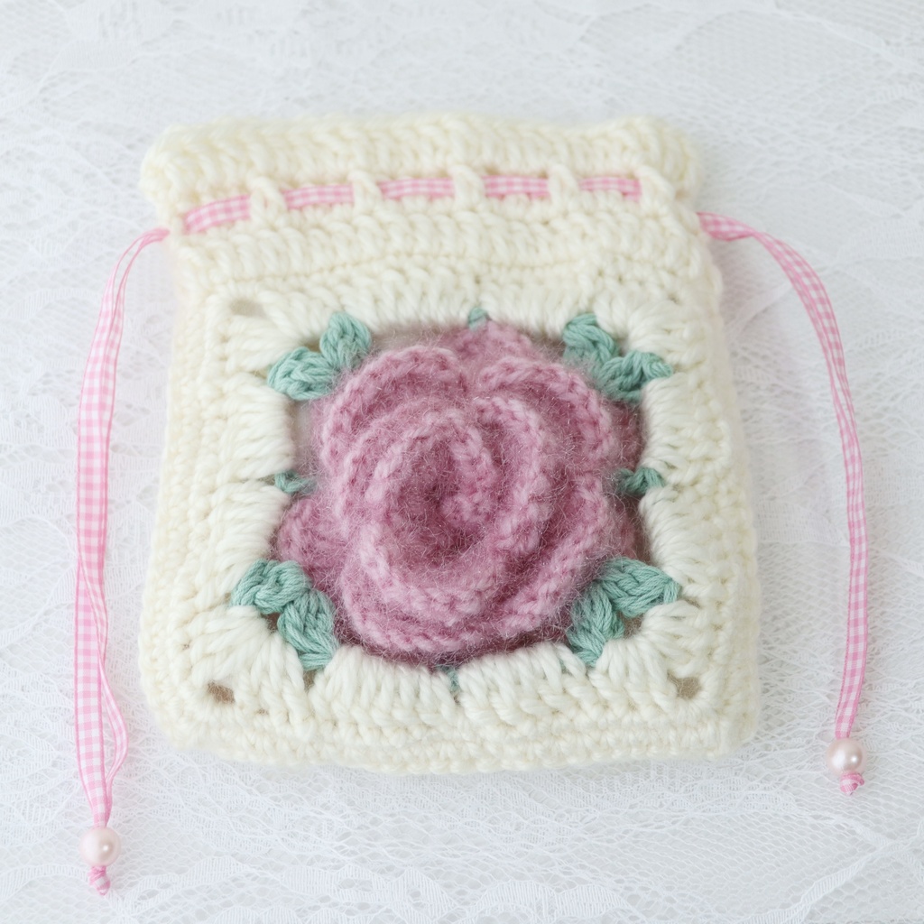 バラモチーフグラニースクエア巾着