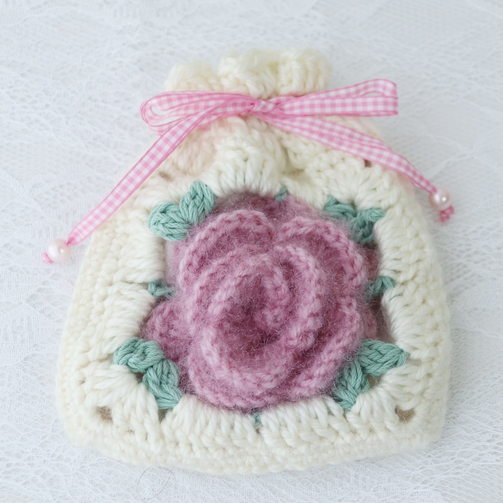 バラモチーフグラニースクエア巾着