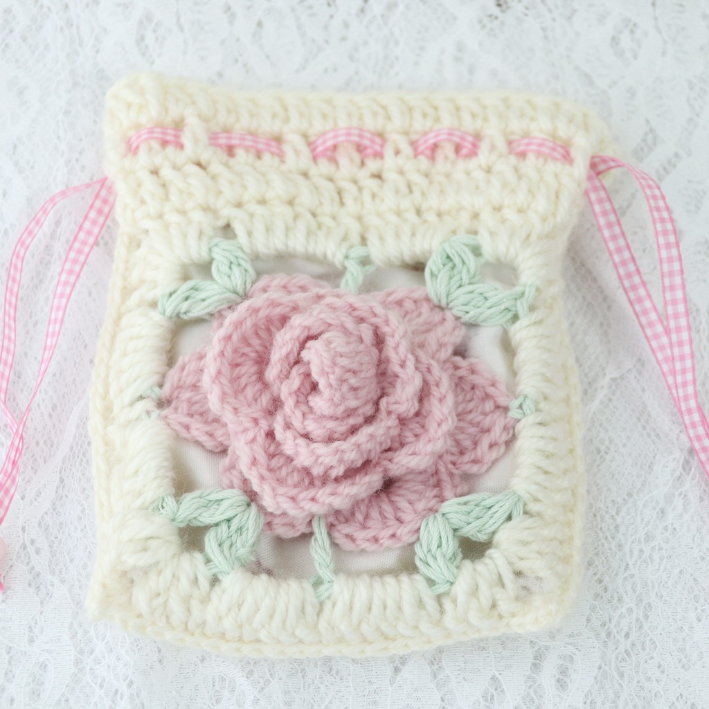 バラモチーフグラニースクエア巾着