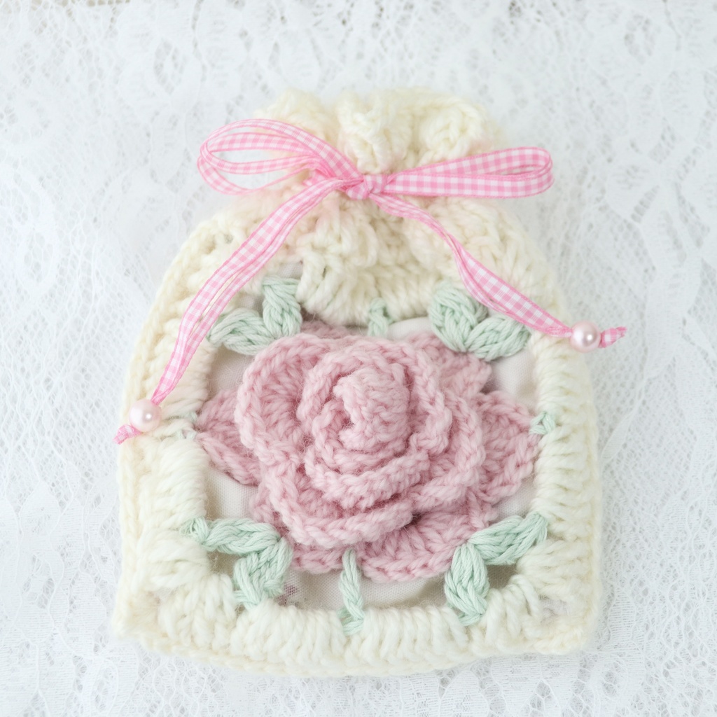 バラモチーフグラニースクエア巾着