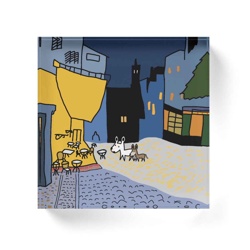 夜のカフェテラス風アクリルブロック