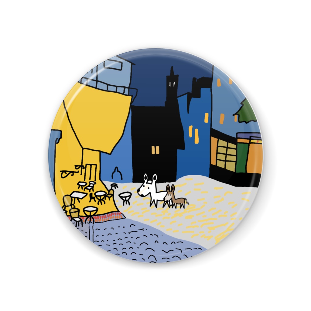 夜のカフェテラス風缶ミラー