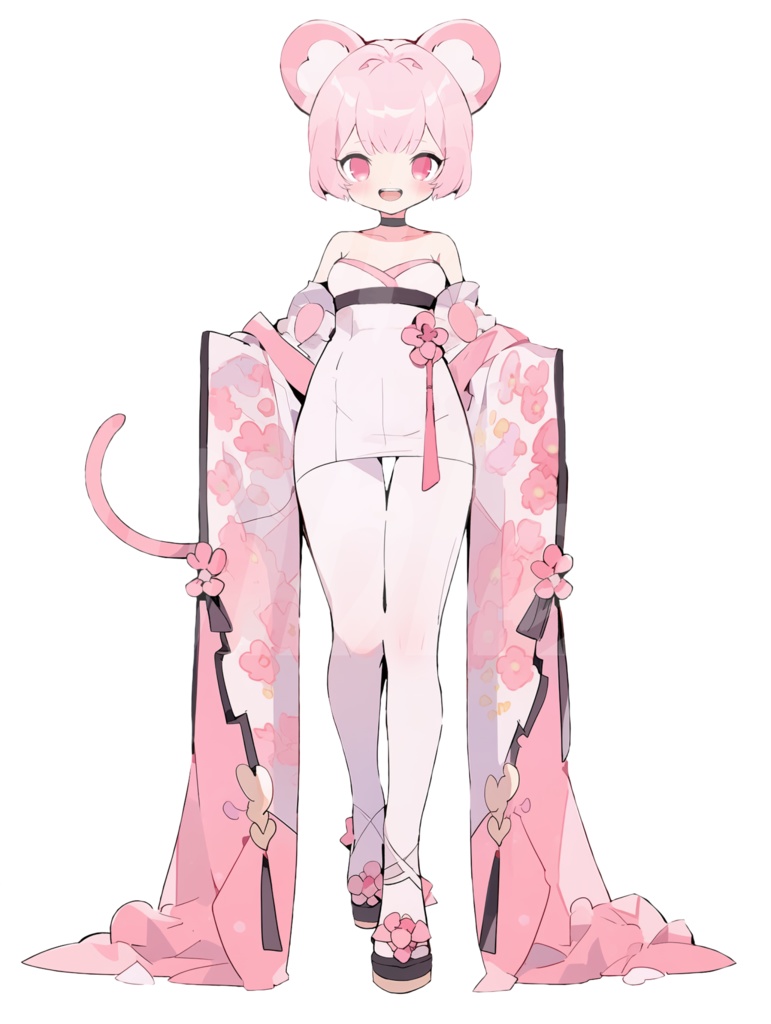 【無料配布】ピンクネズミの女の子の全身立ち絵