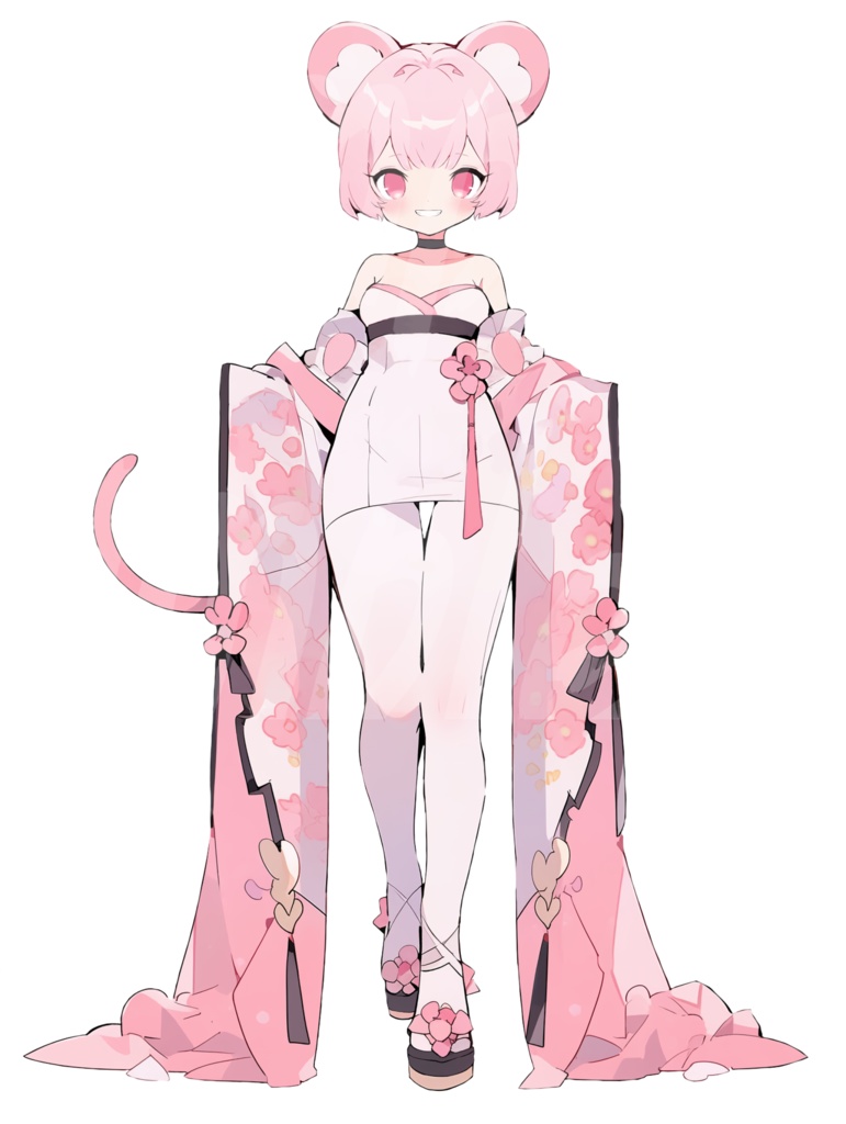 【無料配布】ピンクネズミの女の子の全身立ち絵