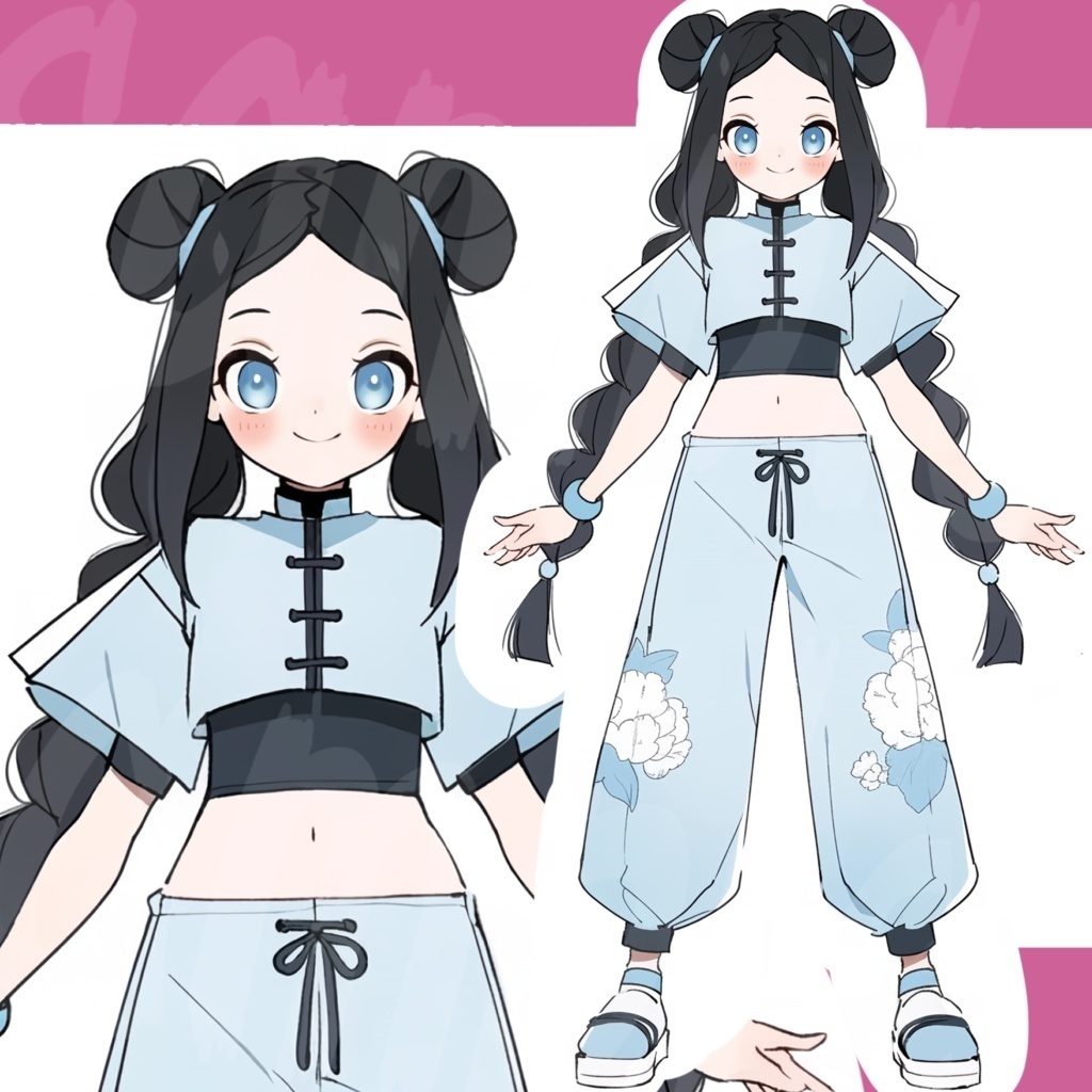【限定１点】水色三つ編みチャイナの全身立ち絵