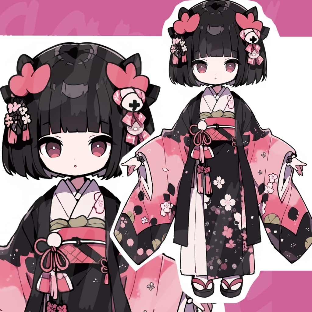 【限定１点】黒ピンク振袖の全身立ち絵